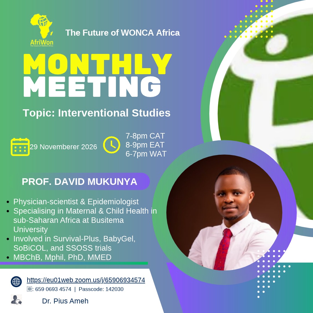 AfriWON November 2026 monthly meeting on Interventional Studies, featuring Professor David Mukunya